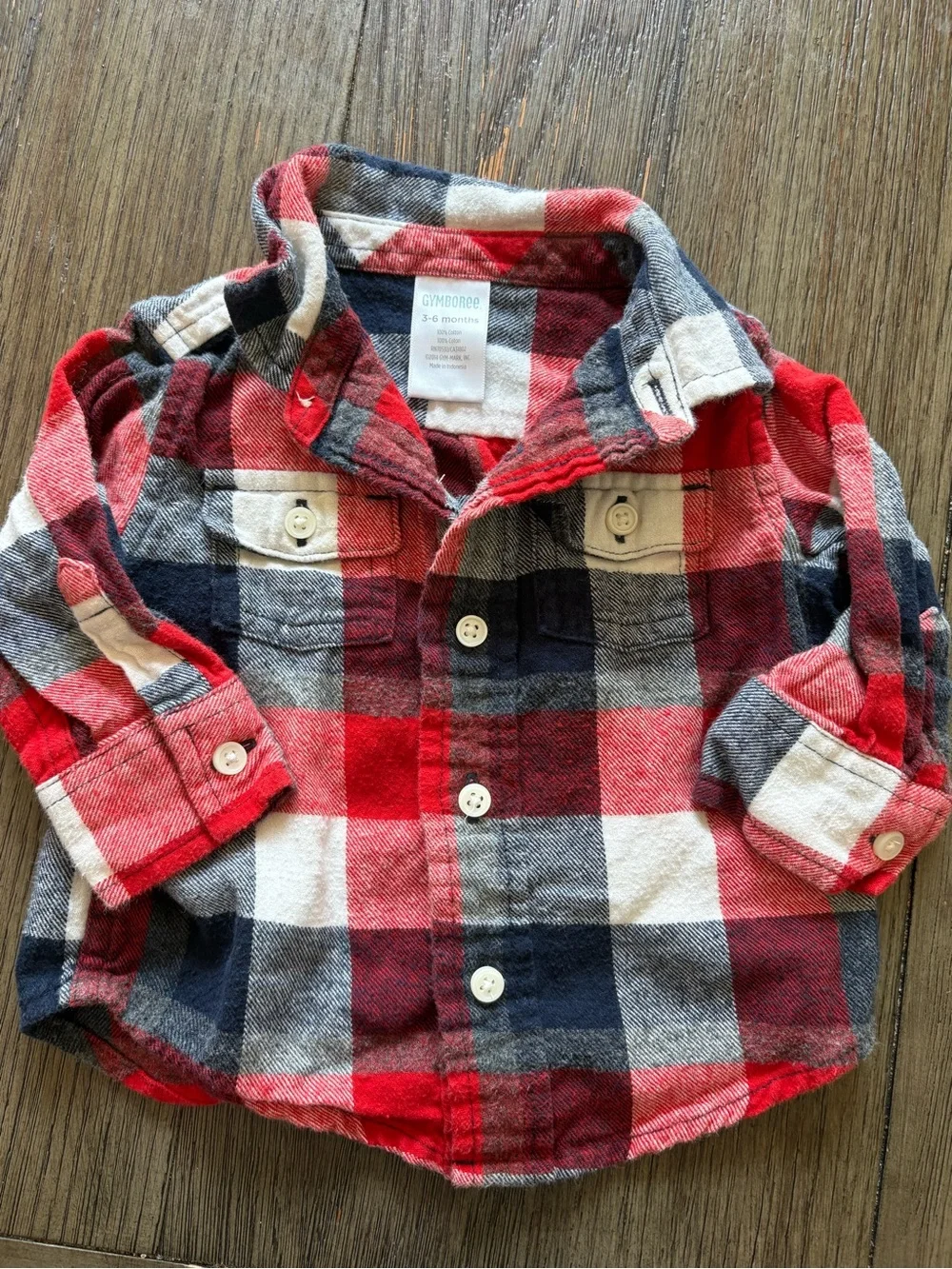 Gymboree Red Navy Cream Plaid Button-Down Flannel Shirt for Baby